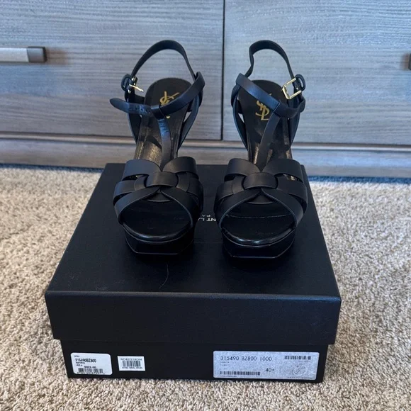 NEW Saint Laurant Tribute Patent Sandals, 4" Heel Black size 40 - Picture 3 of 8